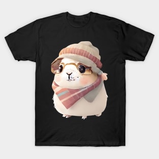 Cute Guinea Pig with Glasses and Winter Clothes T-Shirt